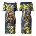 Personalized North Queensland Cowboys Rugby Christmas Couples Matching Puletasi and Long Sleeve Button Shirt Holiday Mascot Graphic Art Festive Lights Bow