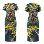 Personalized North Queensland Cowboys Rugby Christmas Couples Matching Short Sleeve Bodycon Dress and Long Sleeve Button Shirt Holiday Mascot Graphic Art Festive Lights Bow