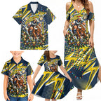 Personalized North Queensland Cowboys Rugby Christmas Family Matching Summer Maxi Dress and Hawaiian Shirt Holiday Mascot Graphic Art Festive Lights Bow