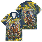 Personalized North Queensland Cowboys Rugby Christmas Family Matching Tank Maxi Dress and Hawaiian Shirt Holiday Mascot Graphic Art Festive Lights Bow