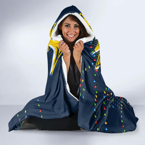 Personalized North Queensland Cowboys Rugby Christmas Hooded Blanket Holiday Mascot Graphic Art Festive Lights Bow