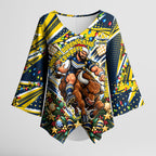 Personalized North Queensland Cowboys Rugby Christmas Kimono Sleeve Blouse Holiday Mascot Graphic Art Festive Lights Bow