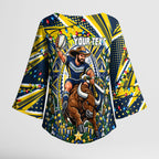 Personalized North Queensland Cowboys Rugby Christmas Kimono Sleeve Blouse Holiday Mascot Graphic Art Festive Lights Bow