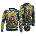 Personalized North Queensland Cowboys Rugby Christmas Ugly Christmas Sweater Holiday Mascot Graphic Art Festive Lights Bow