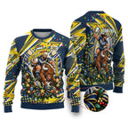 Personalized North Queensland Cowboys Rugby Christmas Ugly Christmas Sweater Holiday Mascot Graphic Art Festive Lights Bow