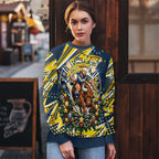 Personalized North Queensland Cowboys Rugby Christmas Ugly Christmas Sweater Holiday Mascot Graphic Art Festive Lights Bow