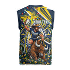 Personalized North Queensland Cowboys Rugby Christmas Knitted V-Neck Vest Holiday Mascot Graphic Art Festive Lights Bow