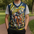 Personalized North Queensland Cowboys Rugby Christmas Knitted V-Neck Vest Holiday Mascot Graphic Art Festive Lights Bow