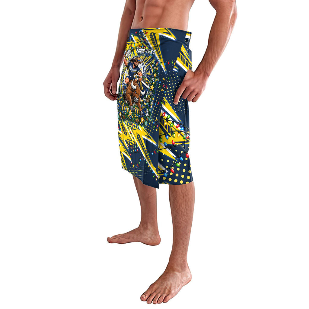 Personalized North Queensland Cowboys Rugby Christmas Lavalava Holiday Mascot Graphic Art Festive Lights Bow