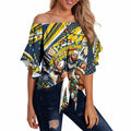 Personalized North Queensland Cowboys Rugby Christmas Off Shoulder Wrap Waist Top Holiday Mascot Graphic Art Festive Lights Bow