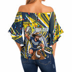 Personalized North Queensland Cowboys Rugby Christmas Off Shoulder Wrap Waist Top Holiday Mascot Graphic Art Festive Lights Bow
