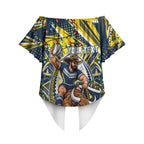 Personalized North Queensland Cowboys Rugby Christmas Off Shoulder Wrap Waist Top Holiday Mascot Graphic Art Festive Lights Bow