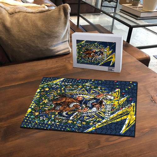 Personalized North Queensland Cowboys Rugby Christmas Puzzle Holiday Mascot Graphic Art Festive Lights Bow