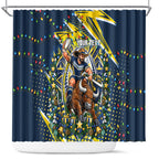 Personalized North Queensland Cowboys Rugby Christmas Shower Curtain Holiday Mascot Graphic Art Festive Lights Bow