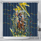 Personalized North Queensland Cowboys Rugby Christmas Shower Curtain Holiday Mascot Graphic Art Festive Lights Bow