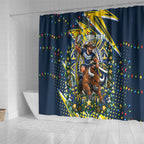 Personalized North Queensland Cowboys Rugby Christmas Shower Curtain Holiday Mascot Graphic Art Festive Lights Bow
