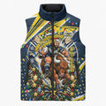 Personalized North Queensland Cowboys Rugby Christmas Sleeveless Puffer Jacket Holiday Mascot Graphic Art Festive Lights Bow