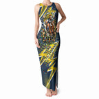 Personalized North Queensland Cowboys Rugby Christmas Tank Maxi Dress Holiday Mascot Graphic Art Festive Lights Bow