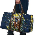 Personalized North Queensland Cowboys Rugby Christmas Travel Bag Holiday Mascot Graphic Art Festive Lights Bow
