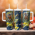 Personalized North Queensland Cowboys Rugby Christmas Tumbler With Handle Holiday Mascot Graphic Art Festive Lights Bow