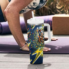 Personalized North Queensland Cowboys Rugby Christmas Tumbler With Handle Holiday Mascot Graphic Art Festive Lights Bow
