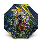 Personalized North Queensland Cowboys Rugby Christmas Umbrella Holiday Mascot Graphic Art Festive Lights Bow