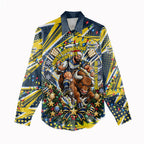 Personalized North Queensland Cowboys Rugby Christmas Women Casual Shirt Holiday Mascot Graphic Art Festive Lights Bow