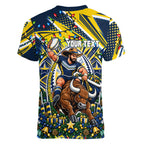 Personalized North Queensland Cowboys Rugby Christmas Women V-Neck T-Shirt Holiday Mascot Graphic Art Festive Lights Bow
