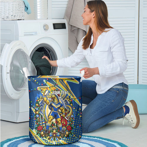 Personalized Parramatta Eels Rugby Christmas Laundry Basket Holiday Mascot Graphic Art Festive Lights Bow