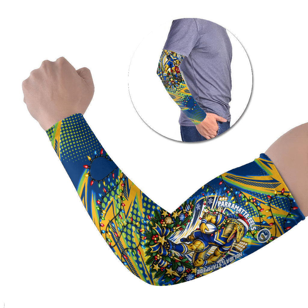 Personalized Parramatta Eels Rugby Christmas Arm Sleeves Holiday Mascot Graphic Art Festive Lights Bow