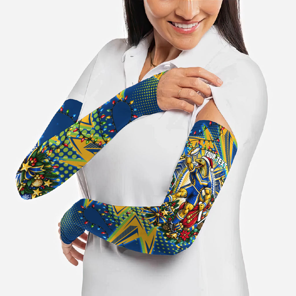 Personalized Parramatta Eels Rugby Christmas Arm Sleeves Holiday Mascot Graphic Art Festive Lights Bow