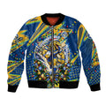 Personalized Parramatta Eels Rugby Christmas Bomber Jacket Holiday Mascot Graphic Art Festive Lights Bow