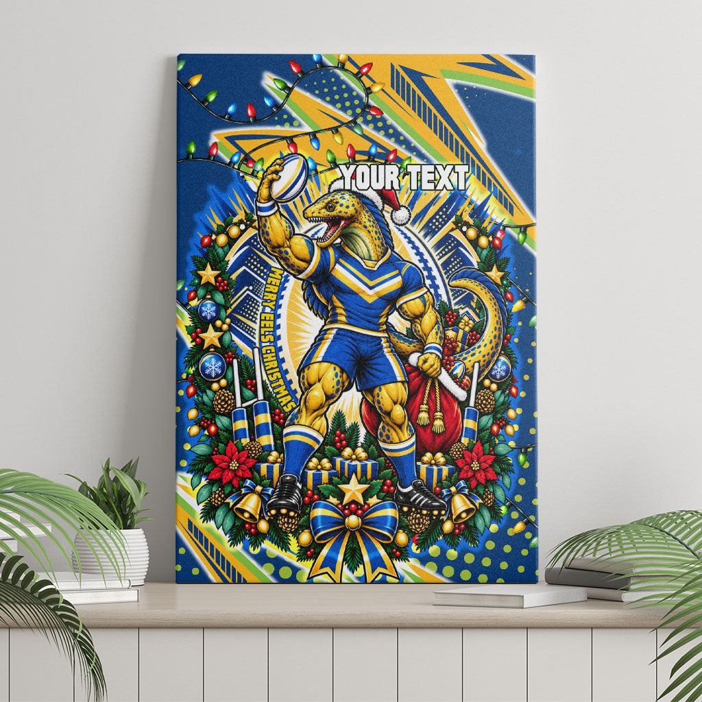 Personalized Parramatta Eels Rugby Christmas Canvas Wall Art Holiday Mascot Graphic Art Festive Lights Bow