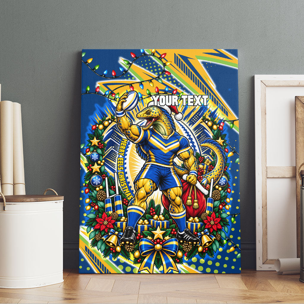 Personalized Parramatta Eels Rugby Christmas Canvas Wall Art Holiday Mascot Graphic Art Festive Lights Bow