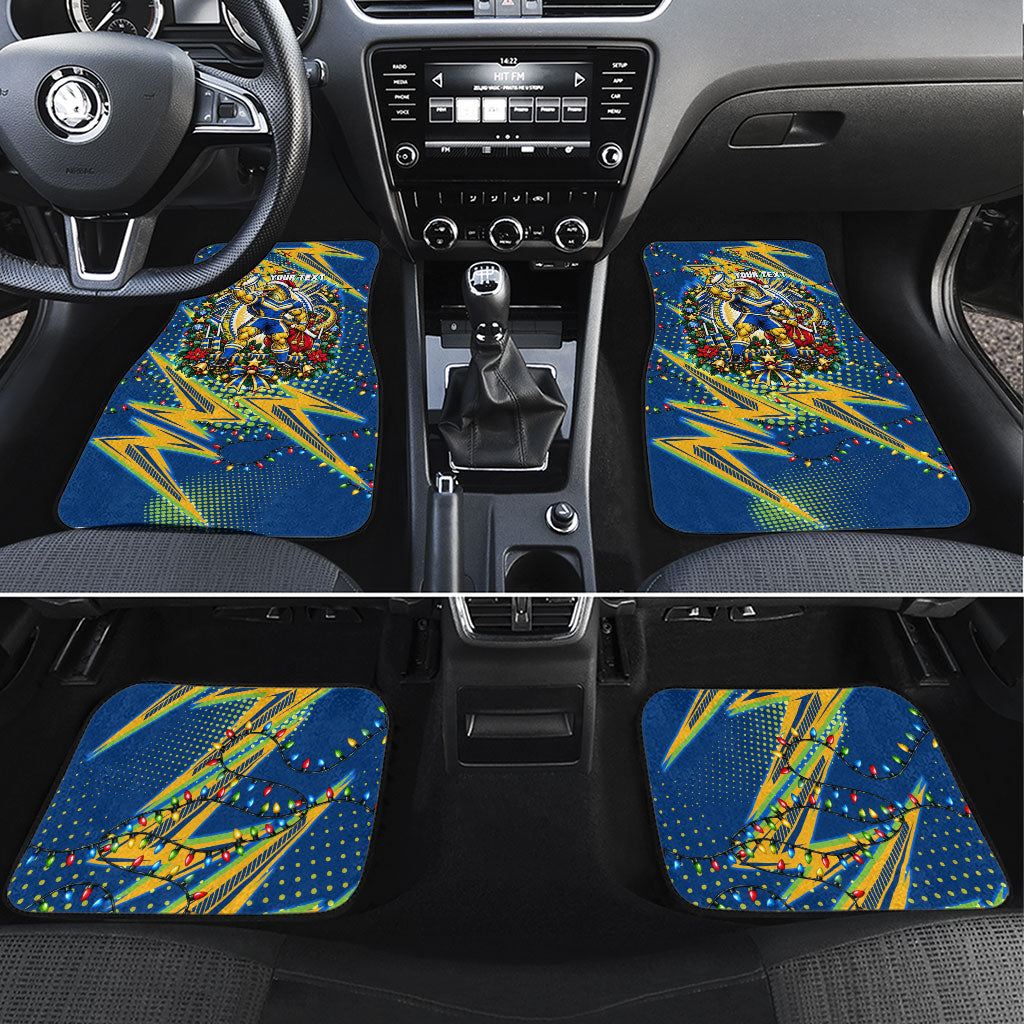 Personalized Parramatta Eels Rugby Christmas Car Mats Holiday Mascot Graphic Art Festive Lights Bow