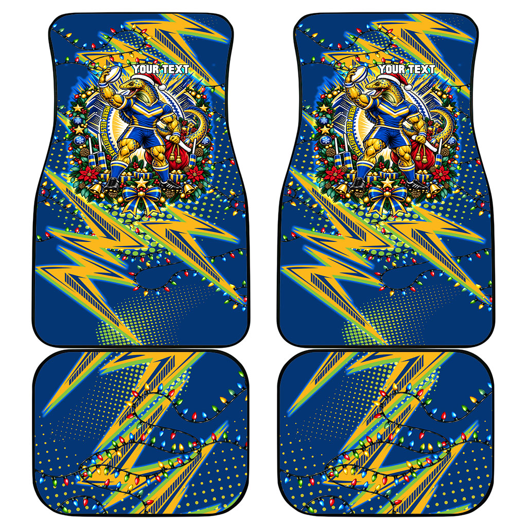 Personalized Parramatta Eels Rugby Christmas Car Mats Holiday Mascot Graphic Art Festive Lights Bow