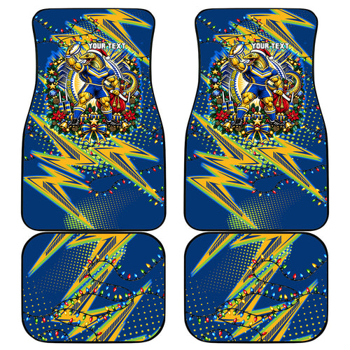 Personalized Parramatta Eels Rugby Christmas Car Mats Holiday Mascot Graphic Art Festive Lights Bow