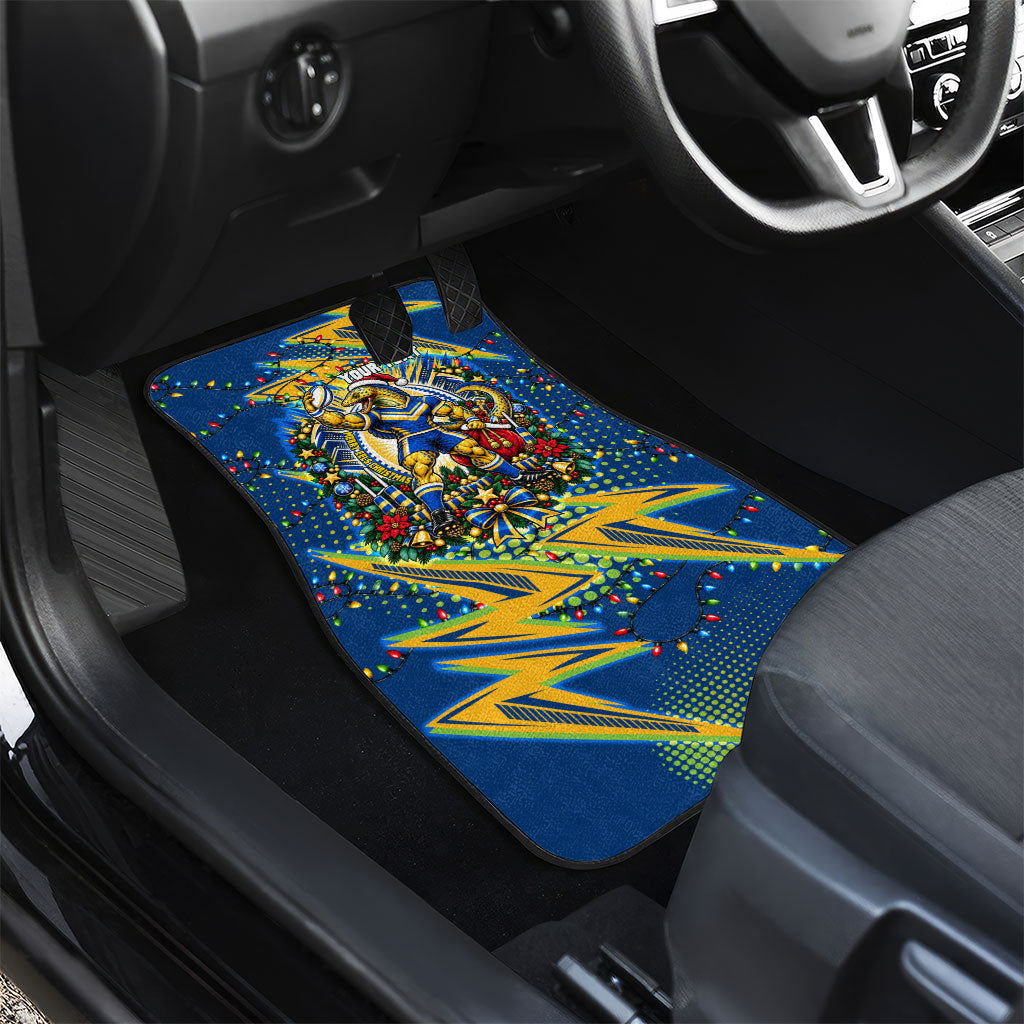 Personalized Parramatta Eels Rugby Christmas Car Mats Holiday Mascot Graphic Art Festive Lights Bow