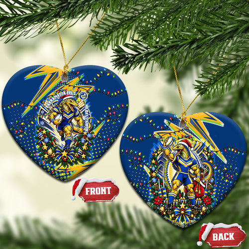 Parramatta Eels Rugby Christmas Ceramic Ornament Holiday Mascot Graphic Art Festive Lights Bow