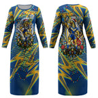 Personalized Parramatta Eels Rugby Christmas Couples Matching Long Sleeve Bodycon Dress and Long Sleeve Button Shirt Holiday Mascot Graphic Art Festive Lights Bow