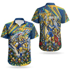 Personalized Parramatta Eels Rugby Christmas Couples Matching Puletasi and Hawaiian Shirt Holiday Mascot Graphic Art Festive Lights Bow