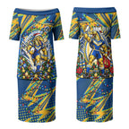 Personalized Parramatta Eels Rugby Christmas Couples Matching Puletasi and Hawaiian Shirt Holiday Mascot Graphic Art Festive Lights Bow