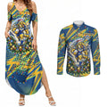 Personalized Parramatta Eels Rugby Christmas Couples Matching Summer Maxi Dress and Long Sleeve Button Shirt Holiday Mascot Graphic Art Festive Lights Bow