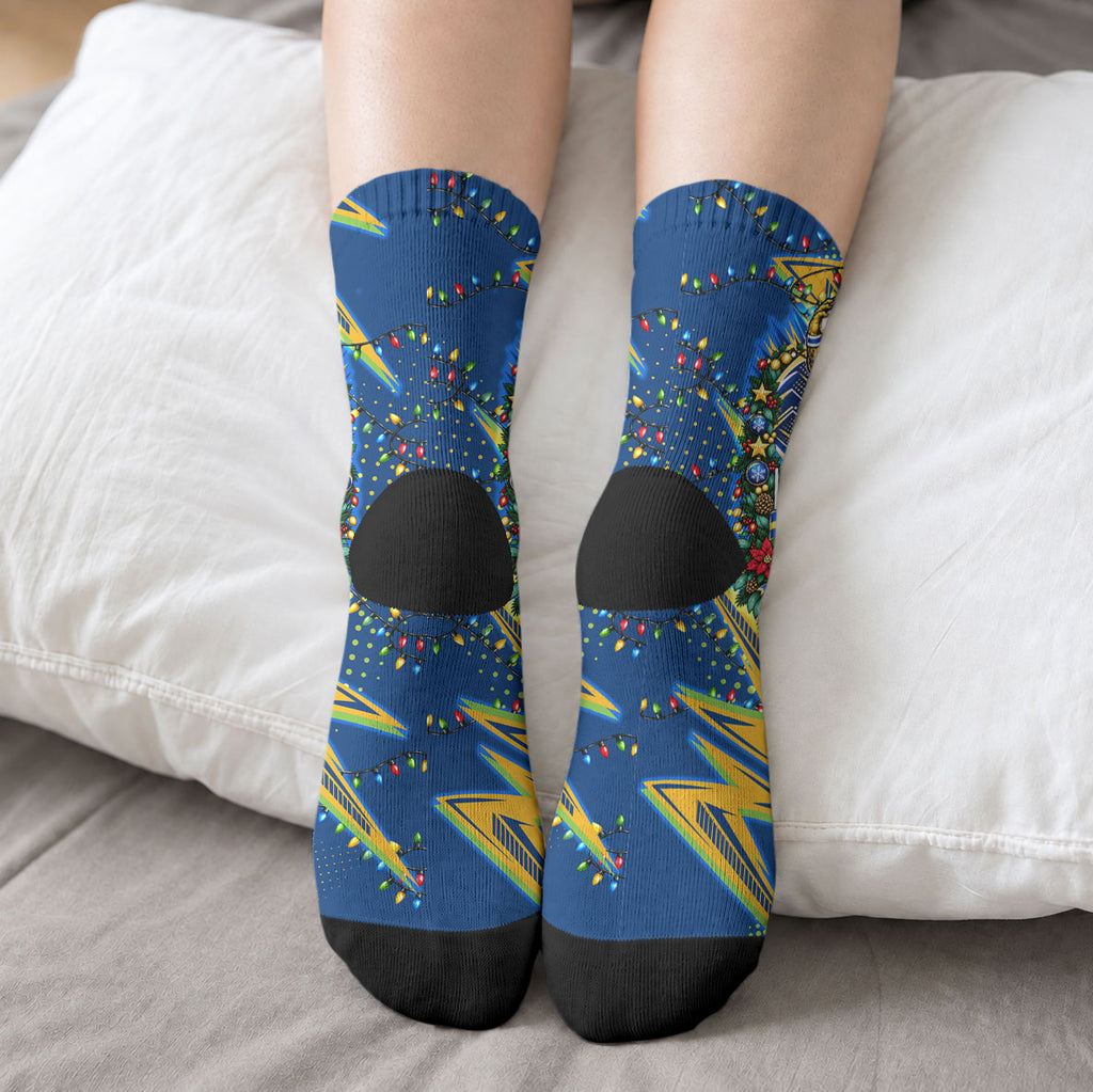 Personalized Parramatta Eels Rugby Christmas Crew Socks Holiday Mascot Graphic Art Festive Lights Bow