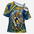 Personalized Parramatta Eels Rugby Christmas Cross Shoulder Shirt Holiday Mascot Graphic Art Festive Lights Bow