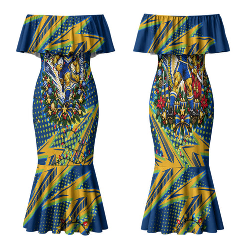 Personalized Parramatta Eels Rugby Christmas Family Matching Mermaid Dress and Hawaiian Shirt Holiday Mascot Graphic Art Festive Lights Bow