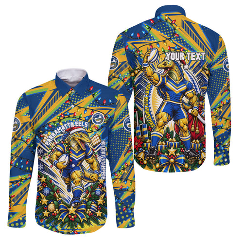 Personalized Parramatta Eels Rugby Christmas Family Matching Mermaid Dress and Hawaiian Shirt Holiday Mascot Graphic Art Festive Lights Bow