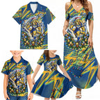 Personalized Parramatta Eels Rugby Christmas Family Matching Summer Maxi Dress and Hawaiian Shirt Holiday Mascot Graphic Art Festive Lights Bow