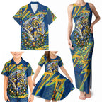 Personalized Parramatta Eels Rugby Christmas Family Matching Tank Maxi Dress and Hawaiian Shirt Holiday Mascot Graphic Art Festive Lights Bow