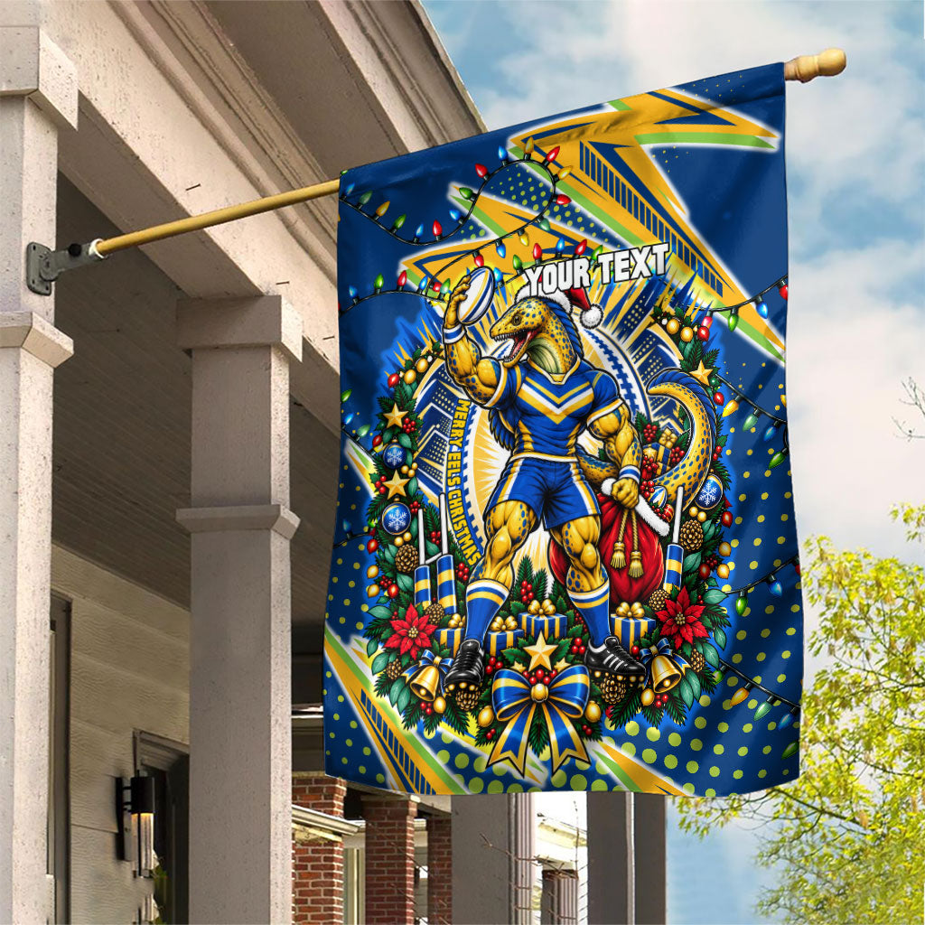 Personalized Parramatta Eels Rugby Christmas Garden Flag Holiday Mascot Graphic Art Festive Lights Bow